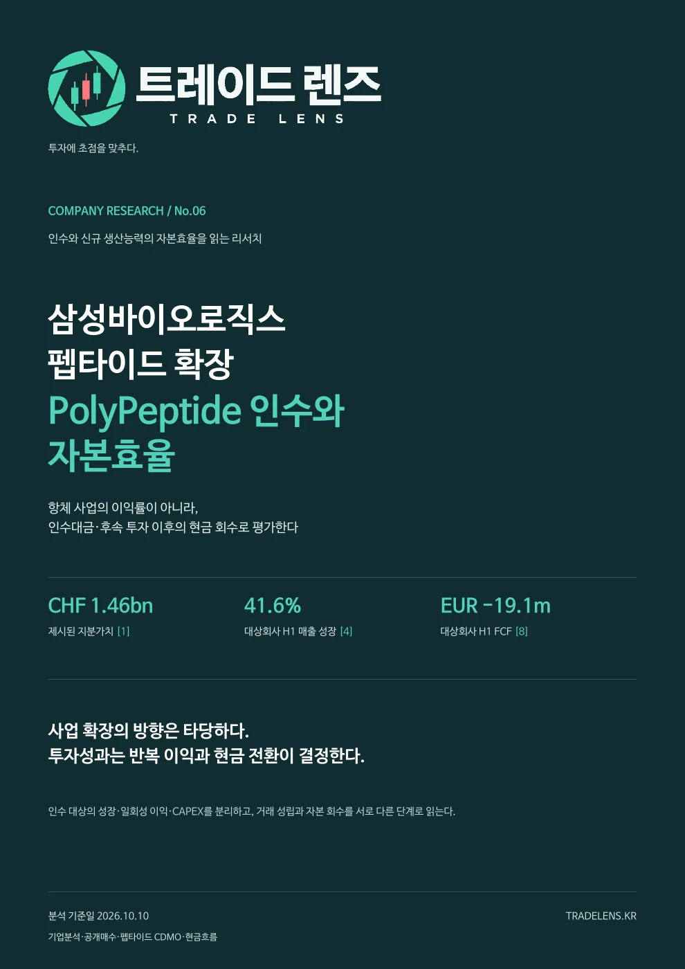 삼성바이오로직스의 펩타이드 확장 — PolyPeptide 인수와 자본효율 표지